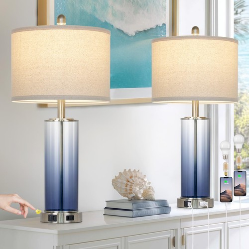 Coastal blue glass table - 26",